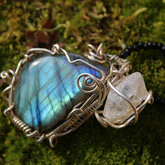 Labradorite herkimer pendant in sterling silver